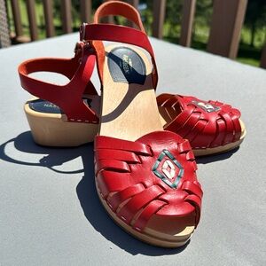 Swedish Hasbeens Red Leather Sandals - Sz 39